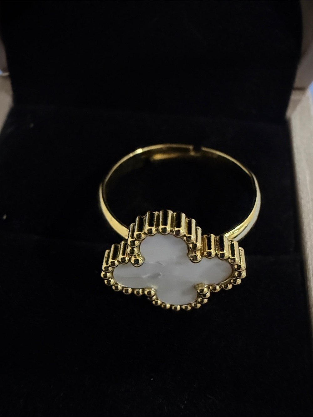 Gold and White Clover Statement Ring - Women Size 9